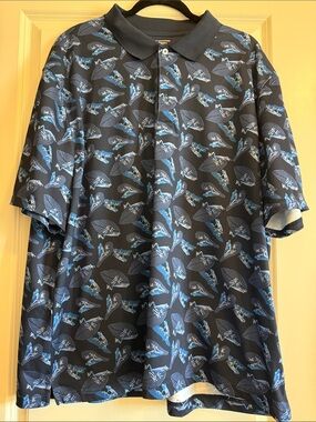 Amazon Essentials Navy Polo with Blue Frog Pattern